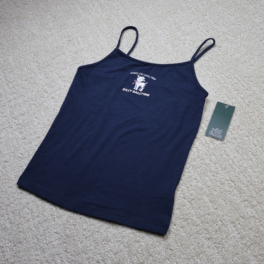 Wild Fable Navy Dilly Dallying Lamb Graphic Cami Tank Top XS
